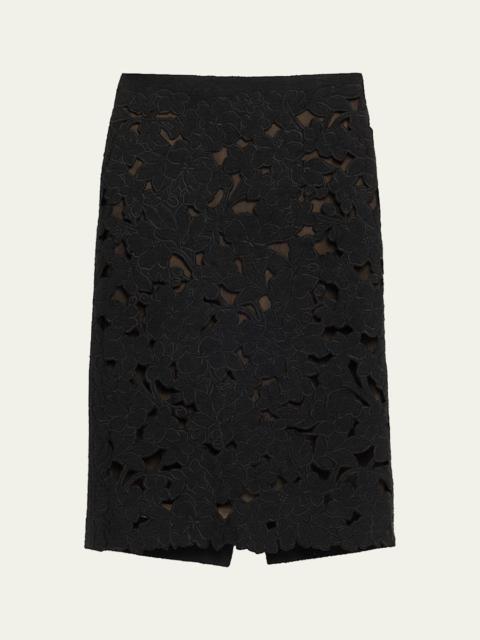Tweed Embroidered Cutout Midi Suiting Skirt