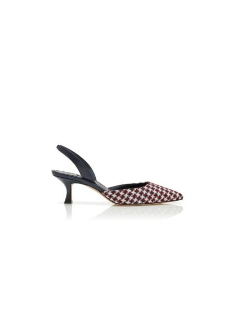 Navy Blue Wool Dogtooth Slingback Pumps