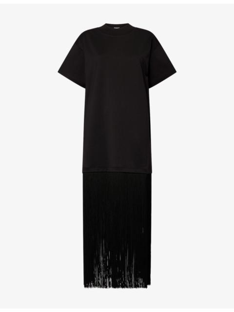 Fringed T-Shirt Cotton Midi Dress