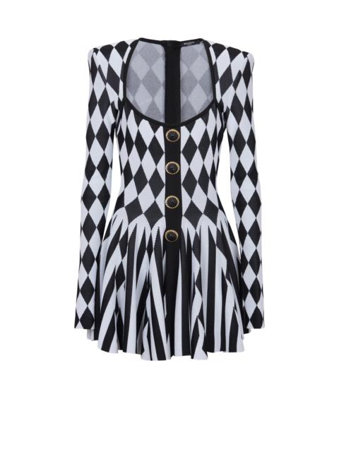 Diamond jacquard flared knit dress