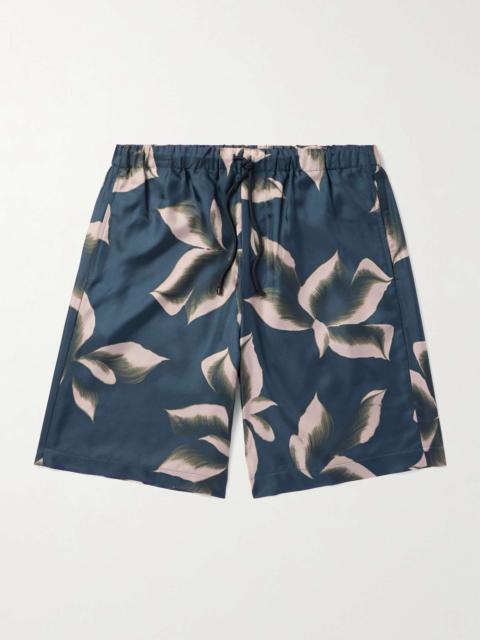 Straight-Leg Printed Silk-Twill Drawstring Shorts