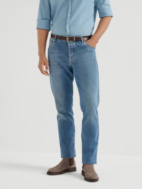 Comfort denim slim fit five-pocket trousers