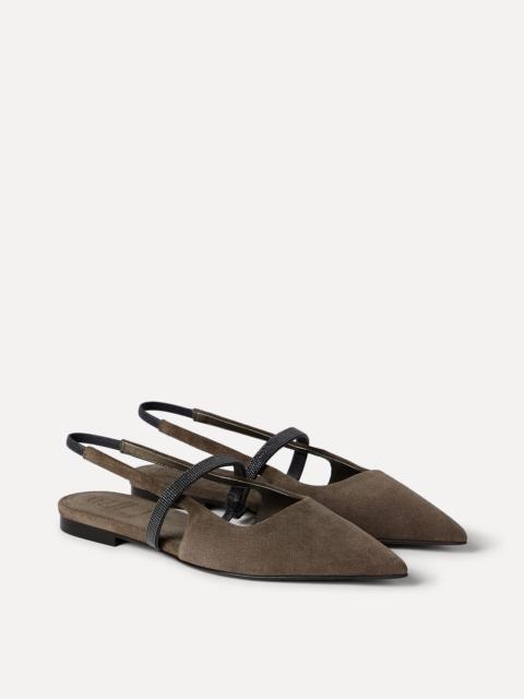 Suede slingback flats with shiny strap