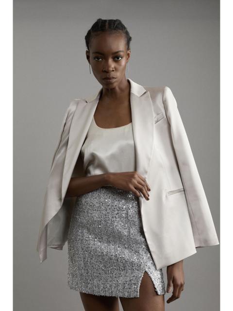 Tall Sequin Metallic Boucle Belted Tailored Mini Skirt