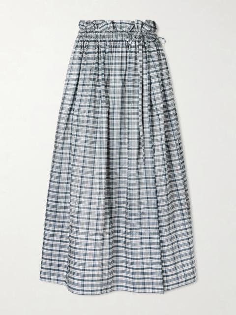Checked Silk-blend Midi Skirt