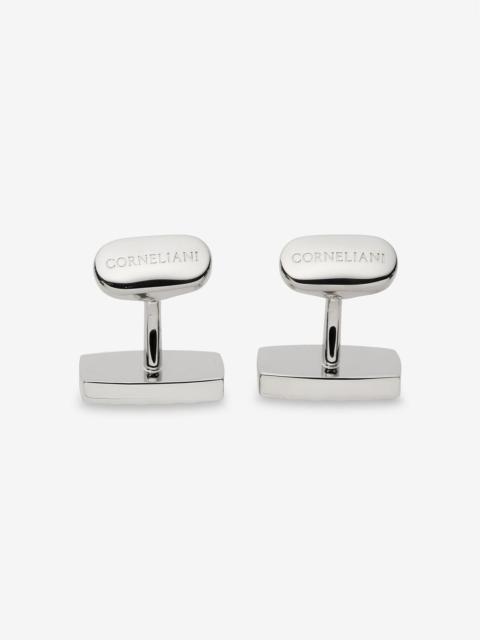 Silver-tone rectangular brass cufflinks