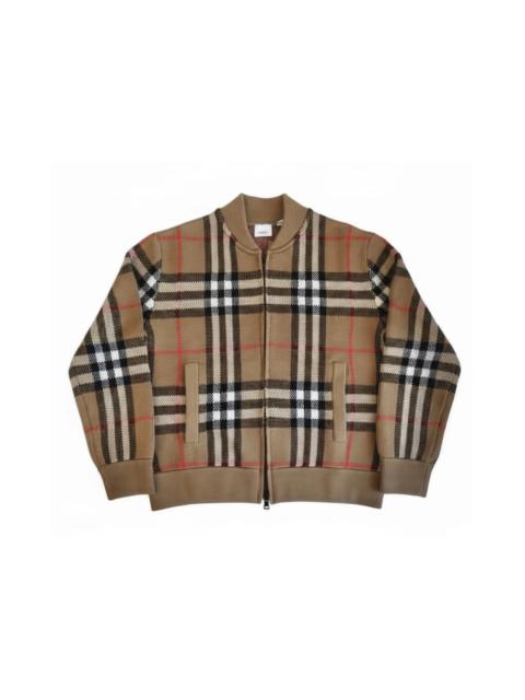 Burberry Morland Knit Check Zip Jacket Taupe