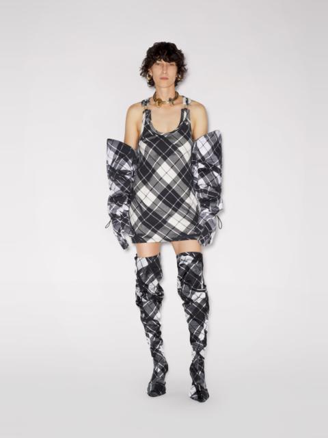 THE SHORT BLACK STRAPPED TARTAN DRESS