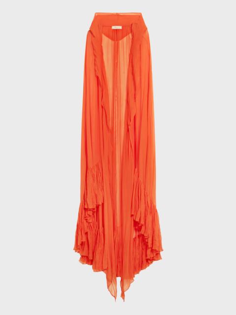 GEORGETTE CAPE WITH HOOD AND PLEATED RUFFLE