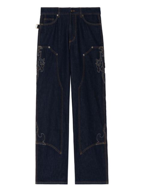 embroidered-details wide-leg jeans