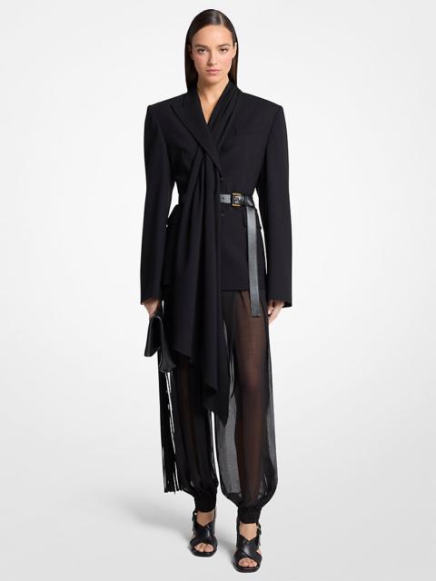 Tissue Wool Crepe Scarf Belted Blazer