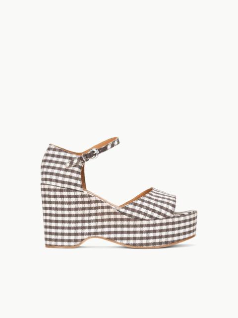 STAUD STELLA PLATFORM SANDAL DARK CHOCOLATE MICRO CHECK