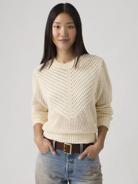 GAELLE LONG-SLEEVE CROCHET PULLOVER