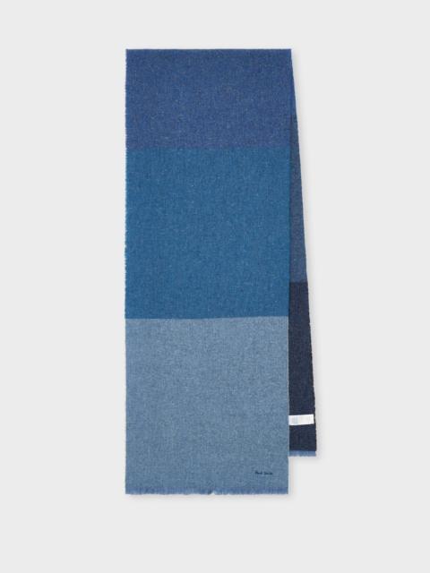 Blue Lambswool-Silk Block Stripe Scarf