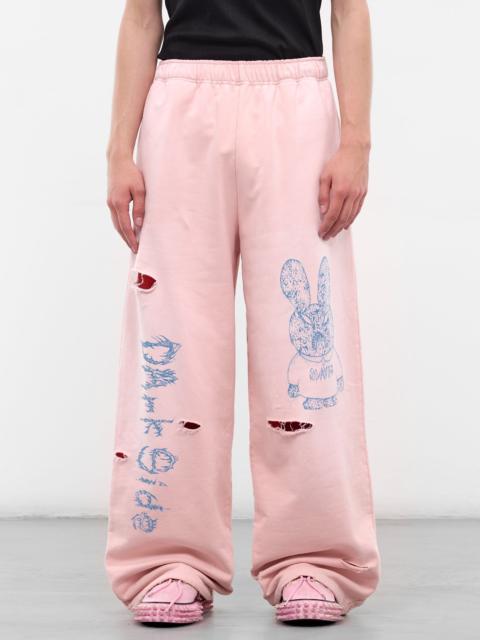 Pink Distressed Graphic Baggy Sweatpants