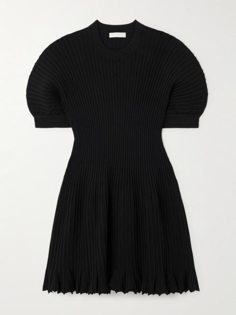 Talie Pleated Ribbed-knit Mini Dress