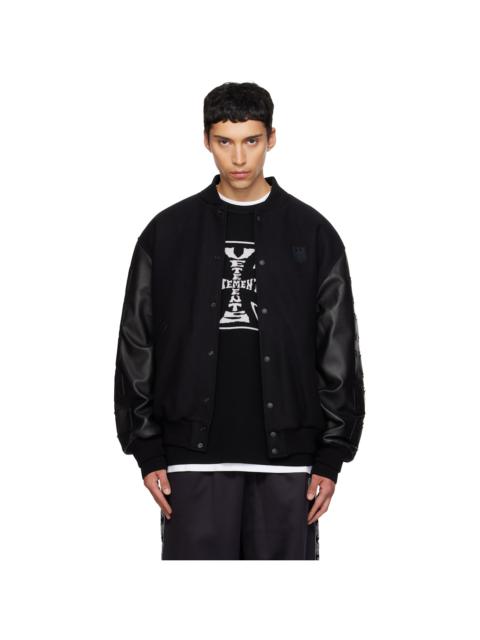 Black Biker Cross Embroidered Varsity Bomber Jacket