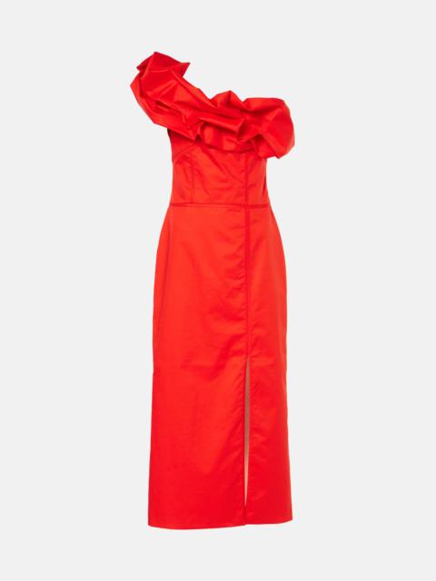 Ruffled one-shoulder poplin gown