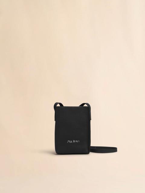 BLACK LEATHER MUSEO NANO BAG WITH MARNI SYMBOL EMBROIDERY