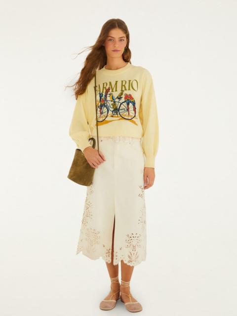 Beige Geometric Richelieu Twill Midi Skirt