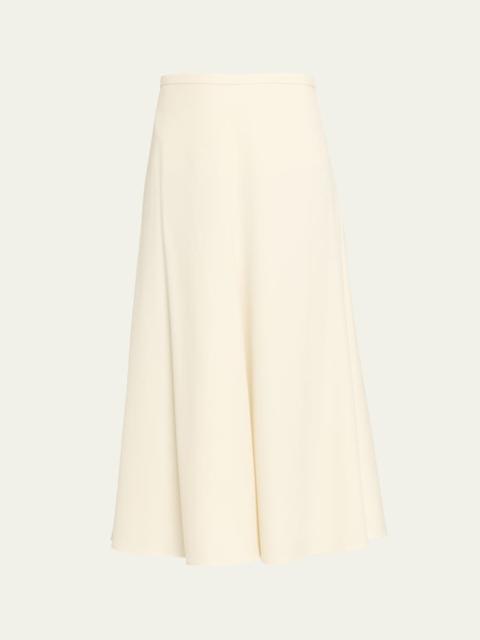 Wool-Stretch A-Line Midi Skirt