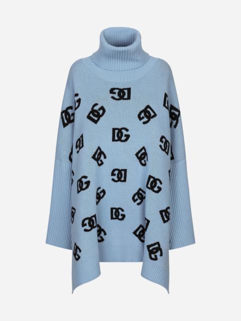 Wool turtle-neck poncho with DG logo inlay
