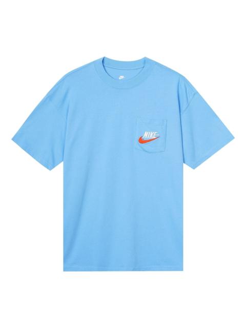 Men's Nike Sportswear Casual Sports Breathable Back Large Logo Round Neck Short Sleeve University Bl