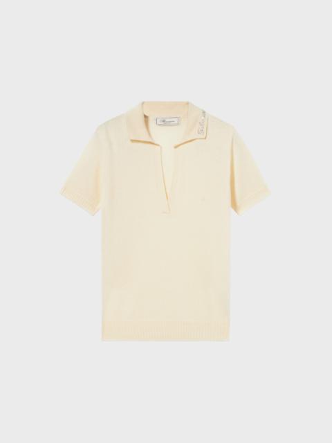 CASHMERE POLO-STYLE JUMPER WITH RHINESTONE EMBROIDERY
