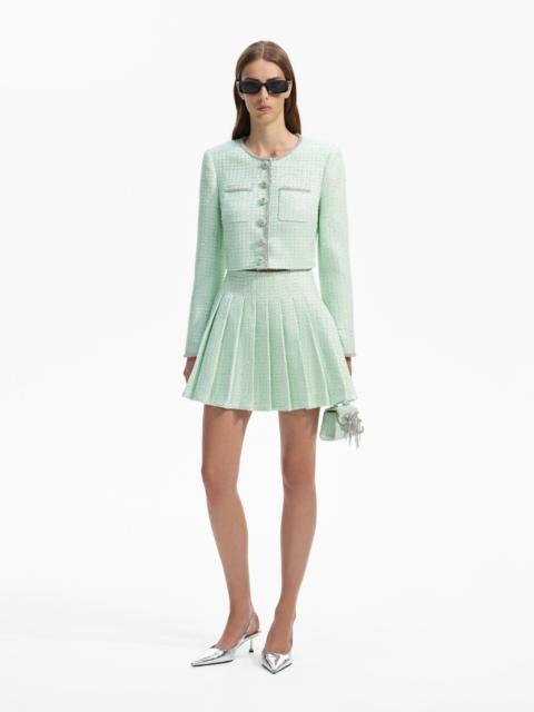 Mint Boucle Pleated Mini Skirt