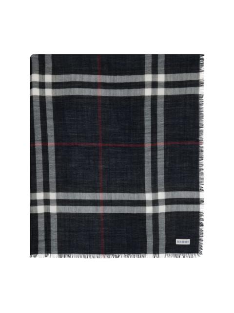 Navy Wide Check Wool Scarf