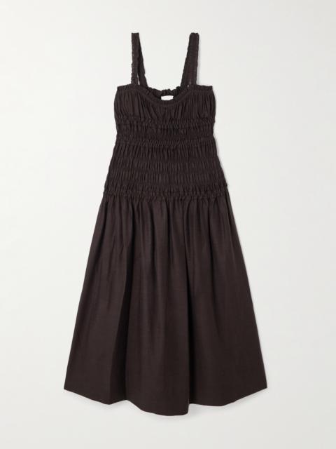 Ruffled Shirred Lyocell-blend Voile Midi Dress