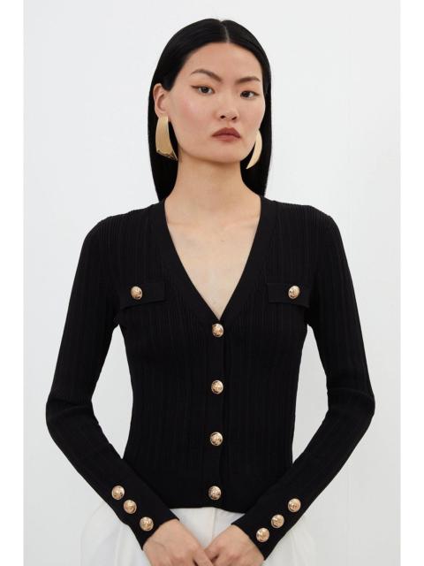 Viscose Blend Dry Handle Rib Military Trim Cardigan