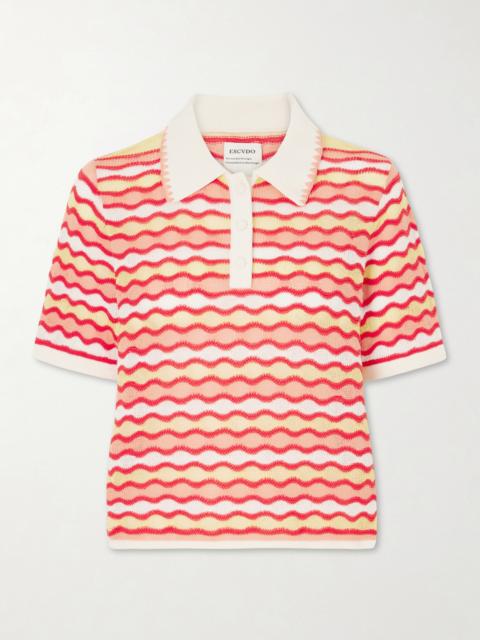 Mullu Striped Crocheted Cotton Polo Shirt