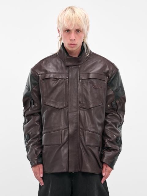 Brown Leather Biker Parka Jacket