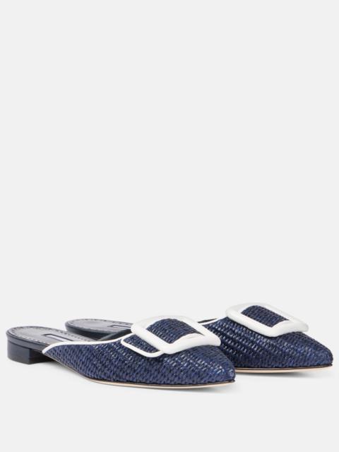 Maysale leather-trimmed raffia mules