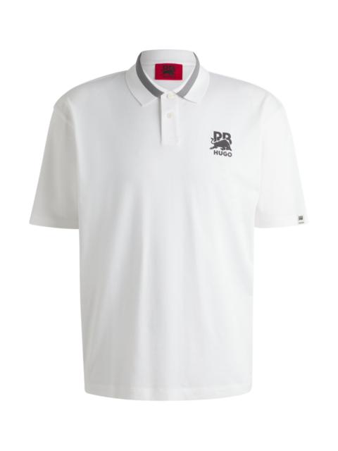 HUGO X RB STRETCH-COTTON POLO SHIRT WITH CARBON STEALTH LOGO