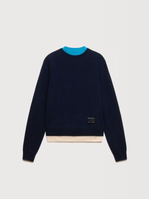 DEEP BLUE CASHMERE JUMPER WITH LAYERED EFFECT