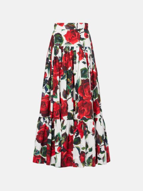 Floral tiered cotton maxi skirt