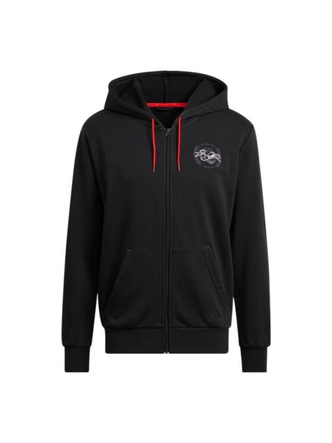 adidas Sleeve Side Alphabet Basketball Sports Hooded Jacket Men's Black HH8945