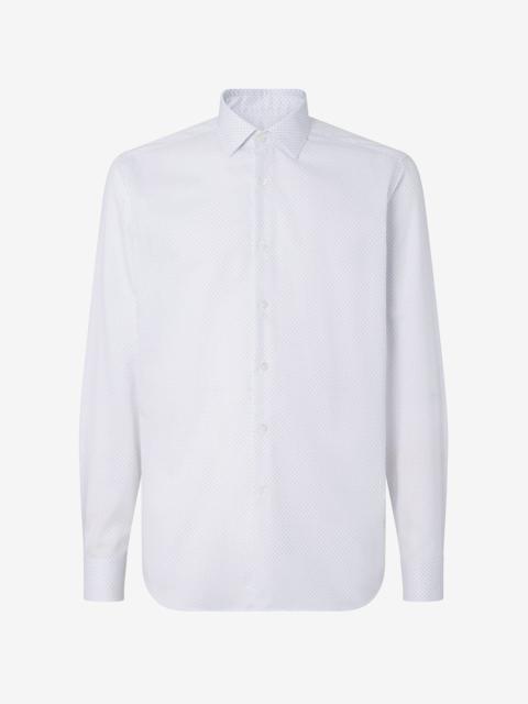 White cotton twill shirt with Blue micro pattern