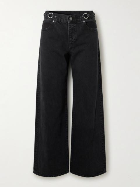 The O-ring Stroll Embellished Leather-trimmed High-rise Wide-leg Jeans