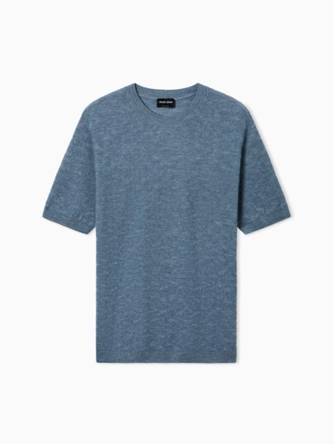 LINKS-STITCH KNIT CREW-NECK JUMPER IN CASHMERE, SILK AND HEMP