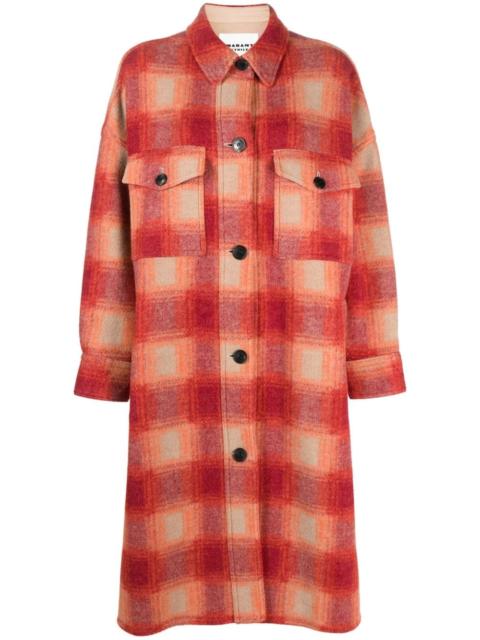 plaid-check flannel midi coat