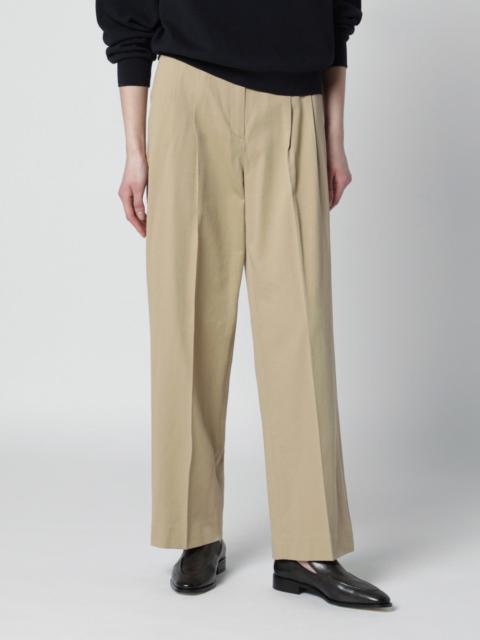 Beige double-pleat trousers in cotton blend