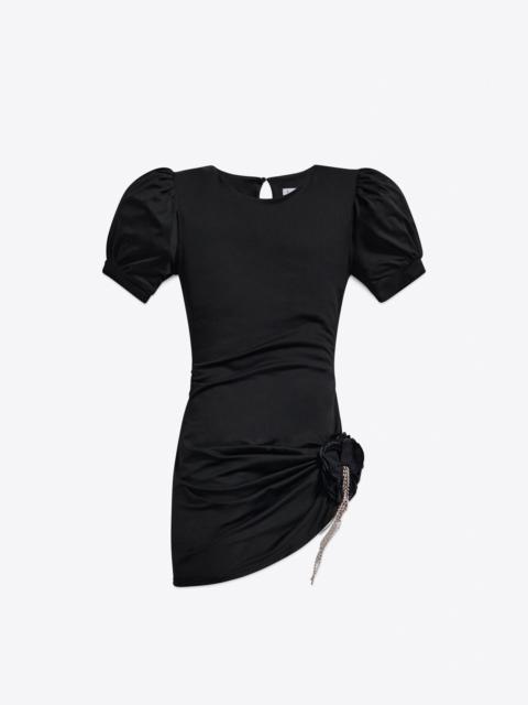 CRYSTAL FLOWER DRAPED SHORT SLEEVE MINI DRESS