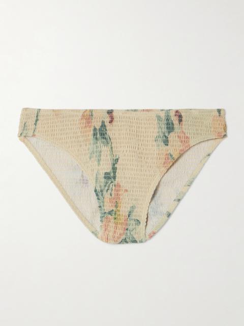 Shirred Floral-print Recycled Bikini Briefs