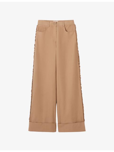 Ruffle Wide-Leg Cotton-Blend Trousers
