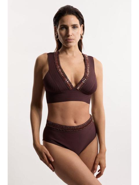 Bandage Embellished Trim High Waist Bikini Bottoms