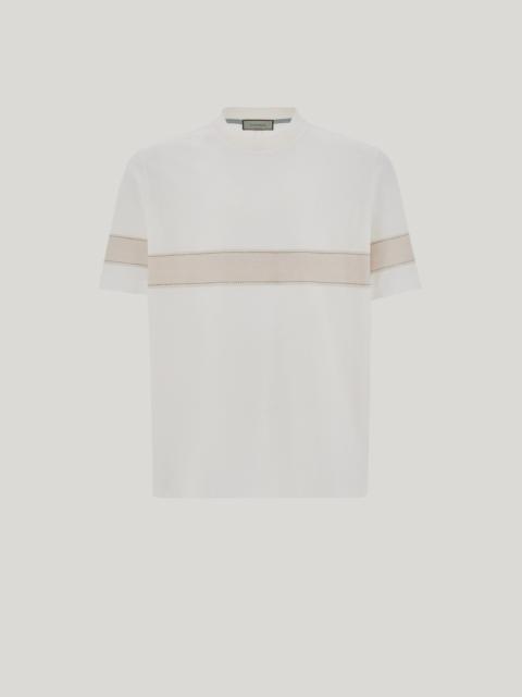 WHITE SHORT-SLEEVE COTTON T-SHIRT WITH CONTRASTING DETAIL