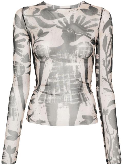 graphic-print mesh T-shirt
